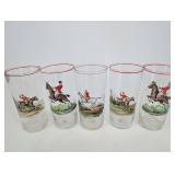 Hunting Glasses Set of 5 Equestrian Scene Tumblers