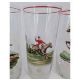 Hunting Glasses Set of 5 Equestrian Scene Tumblers