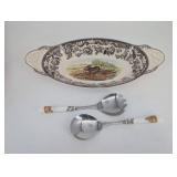 Serving Bowl Set - Spode Woodland Rabbit Oval With Salad Servers (3-Piece)