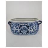 Blue and White Porcelain Oval Planter Cachepot