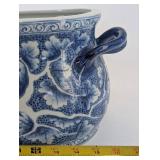 Blue and White Porcelain Oval Planter Cachepot