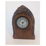 Vintage Wooden Mantel Clock - Carved Floral Case