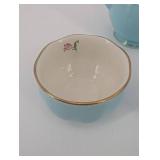 Tea Set - Hall China Blue Bell Dec. 80 Pink 3-Piece