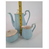 Tea Set - Hall China Blue Bell Dec. 80 Pink 3-Piece