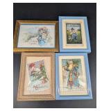 Vintage Framed Postcard Assortment (4)