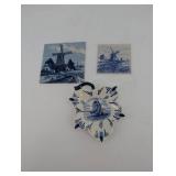 Vintage Delft Blue Tile & Trivet Set (Lot of 3)