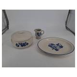Vintage Pfaltzgraff Blue Floral Stoneware Serving Set 3-Piece
