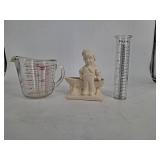 Glass Measuring Cup, Ceramic Figurine & Toland Graduated Cylinder Mixed Lot