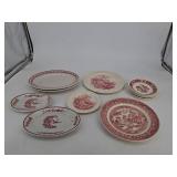 Mixed lot of red and white dishes