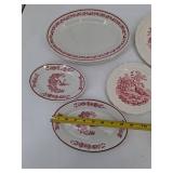 Mixed lot of red and white dishes