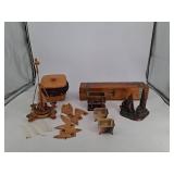 Estate Mixed Lot Wooden Box, Wicker Basket, Lighthouse Decor & Candle Holders