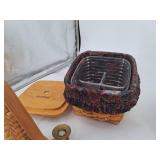 Estate Mixed Lot Wooden Box, Wicker Basket, Lighthouse Decor & Candle Holders