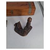Estate Mixed Lot Wooden Box, Wicker Basket, Lighthouse Decor & Candle Holders