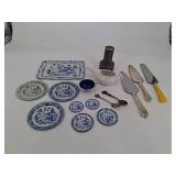Mixed Estate Lot Blue & White Transferware, Silverplate, OXO Loaf Pan