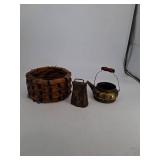 Vintage Rustic Hanging Basket Bell & Brass Kettle Mixed Lot