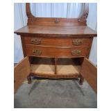 Antique Victorian Oak Sideboard Mirror Back