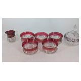 Vintage Ruby Flash Glass Dessert Set (Lot of 7)