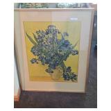 Framed and Matted Painting - Blue Flowers in Vase , Framed