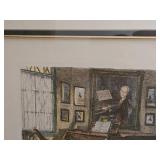 Vintage Framed Herta Czoering Gobanz Hand-Colored Etching of Mozart Study House