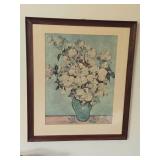Painting - Blue Vase with White Flowers - , Framed