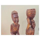 Lot of (4) Hand Carved Figures - Man Kissing Woman, Lady Carrying Basket, African (x2)