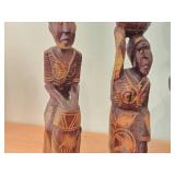 Lot of (4) Hand Carved Figures - Man Kissing Woman, Lady Carrying Basket, African (x2)