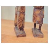 Lot of (4) Hand Carved Figures - Man Kissing Woman, Lady Carrying Basket, African (x2)