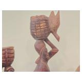 Lot of (4) Hand Carved Figures - Man Kissing Woman, Lady Carrying Basket, African (x2)