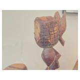 Lot of (4) Hand Carved Figures - Man Kissing Woman, Lady Carrying Basket, African (x2)