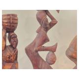 Lot of (4) Hand Carved Figures - Man Kissing Woman, Lady Carrying Basket, African (x2)