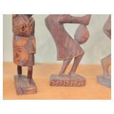 Lot of (4) Hand Carved Figures - Man Kissing Woman, Lady Carrying Basket, African (x2)