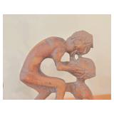 Lot of (4) Hand Carved Figures - Man Kissing Woman, Lady Carrying Basket, African (x2)