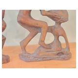 Lot of (4) Hand Carved Figures - Man Kissing Woman, Lady Carrying Basket, African (x2)
