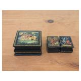 Lot of (3) Russian themed Lacquered Finish Storage Boxes