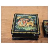 Lot of (3) Russian themed Lacquered Finish Storage Boxes