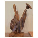 Monkey Pod Wood Flower Sculpture