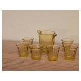 Amber Ribbed Glasswares - Small Pitcher + (6) Shot Glasses