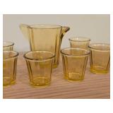 Amber Ribbed Glasswares - Small Pitcher + (6) Shot Glasses