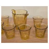 Amber Ribbed Glasswares - Small Pitcher + (6) Shot Glasses
