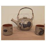 Lot of (3) Handmade Stonewares - Tea Pot + (2) Yunomi Tea Cups