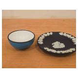 Vintage Wedgewood Black Jasperware Ash Tray + Small Japanese Porcelain Sake Cup