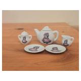 Lot of (5) Vintage Kitty Cucumber Miniatures (Japan) - Tea Pot, Creamer, Suger + (2) Saucers