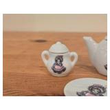 Lot of (5) Vintage Kitty Cucumber Miniatures (Japan) - Tea Pot, Creamer, Suger + (2) Saucers