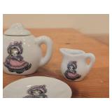 Lot of (5) Vintage Kitty Cucumber Miniatures (Japan) - Tea Pot, Creamer, Suger + (2) Saucers