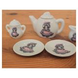 Lot of (5) Vintage Kitty Cucumber Miniatures (Japan) - Tea Pot, Creamer, Suger + (2) Saucers