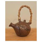 Handmade Stoneware Tea Pot with Woven Rattan Handle