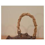 Handmade Stoneware Tea Pot with Woven Rattan Handle