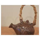 Handmade Stoneware Tea Pot with Woven Rattan Handle