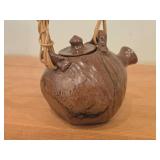 Handmade Stoneware Tea Pot with Woven Rattan Handle
