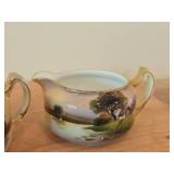 Handpainted Porcelain Lidded Sugar Bowl and Creamer